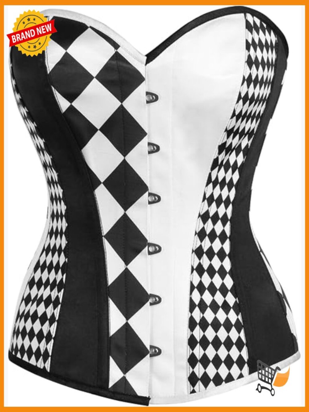Steel Boned Corset with Front Busk & Lace-Up Back, Sweetheart Neck